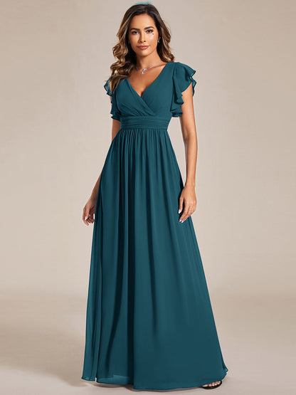 ever LILYANA|Robe demoiselle d'honneur en mousseline manches plissées avec découpe au dos