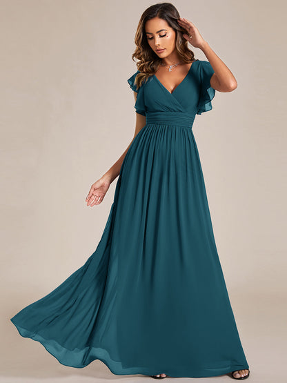ever LILYANA|Robe demoiselle d'honneur en mousseline manches plissées avec découpe au dos