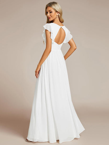 ever LILYANA|Robe demoiselle d'honneur en mousseline manches plissées avec découpe au dos