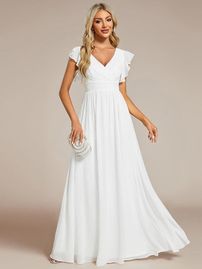 ever LILYANA|Robe demoiselle d'honneur en mousseline manches plissées avec découpe au dos