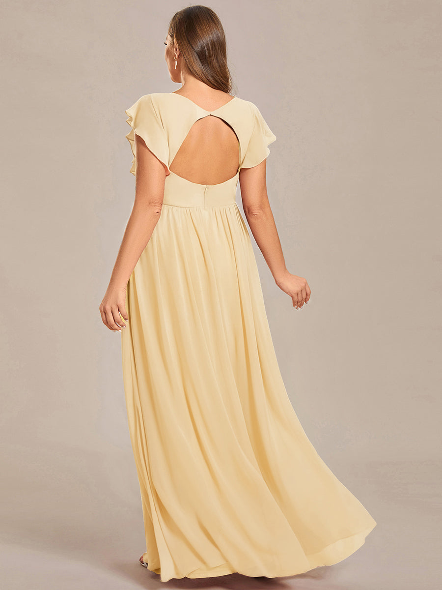 ever LILYANA|Robe demoiselle d'honneur en mousseline manches plissées avec découpe au dos