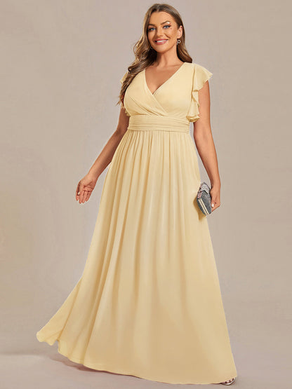 ever LILYANA|Robe demoiselle d'honneur en mousseline manches plissées avec découpe au dos