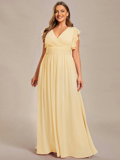 ever LILYANA|Robe demoiselle d'honneur en mousseline manches plissées avec découpe au dos