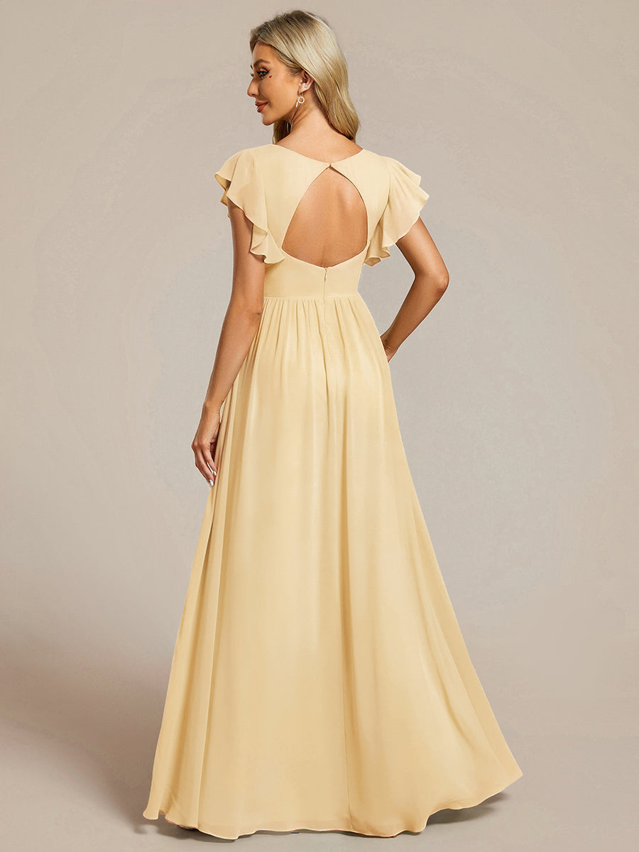 ever LILYANA|Robe demoiselle d'honneur en mousseline manches plissées avec découpe au dos
