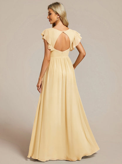 ever LILYANA|Robe demoiselle d'honneur en mousseline manches plissées avec découpe au dos