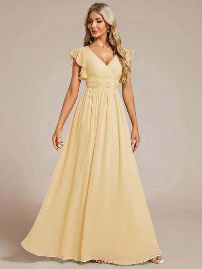 ever LILYANA|Robe demoiselle d'honneur en mousseline manches plissées avec découpe au dos
