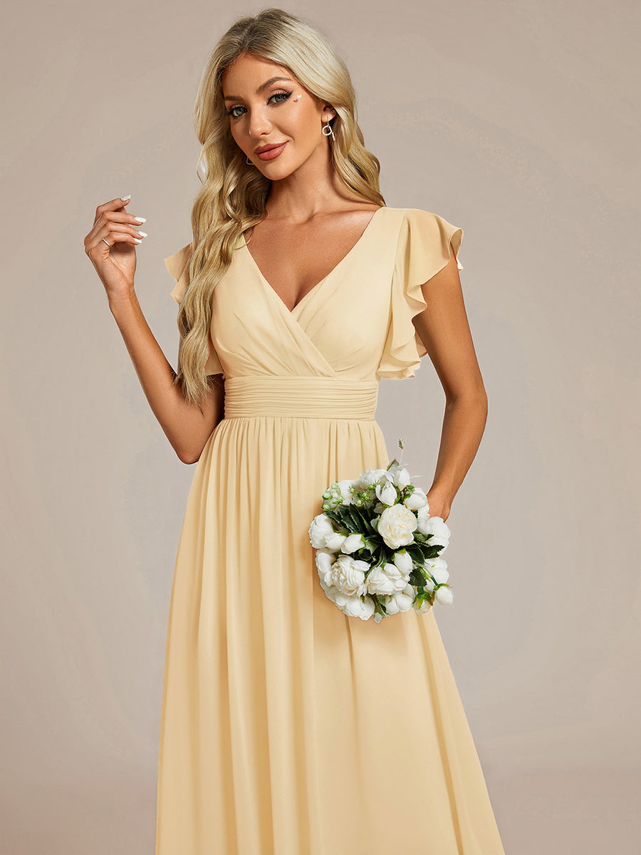 ever LILYANA|Robe demoiselle d'honneur en mousseline manches plissées avec découpe au dos
