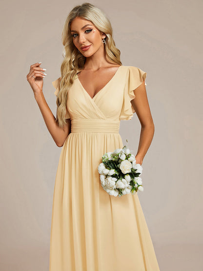 ever LILYANA|Robe demoiselle d'honneur en mousseline manches plissées avec découpe au dos