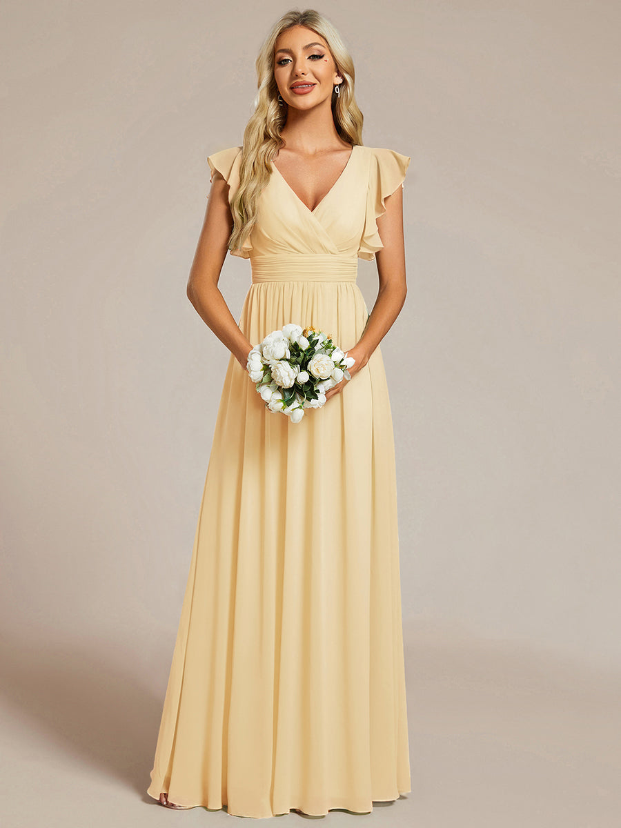ever LILYANA|Robe demoiselle d'honneur en mousseline manches plissées avec découpe au dos