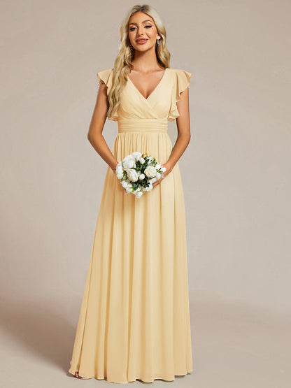 ever LILYANA|Robe demoiselle d'honneur en mousseline manches plissées avec découpe au dos