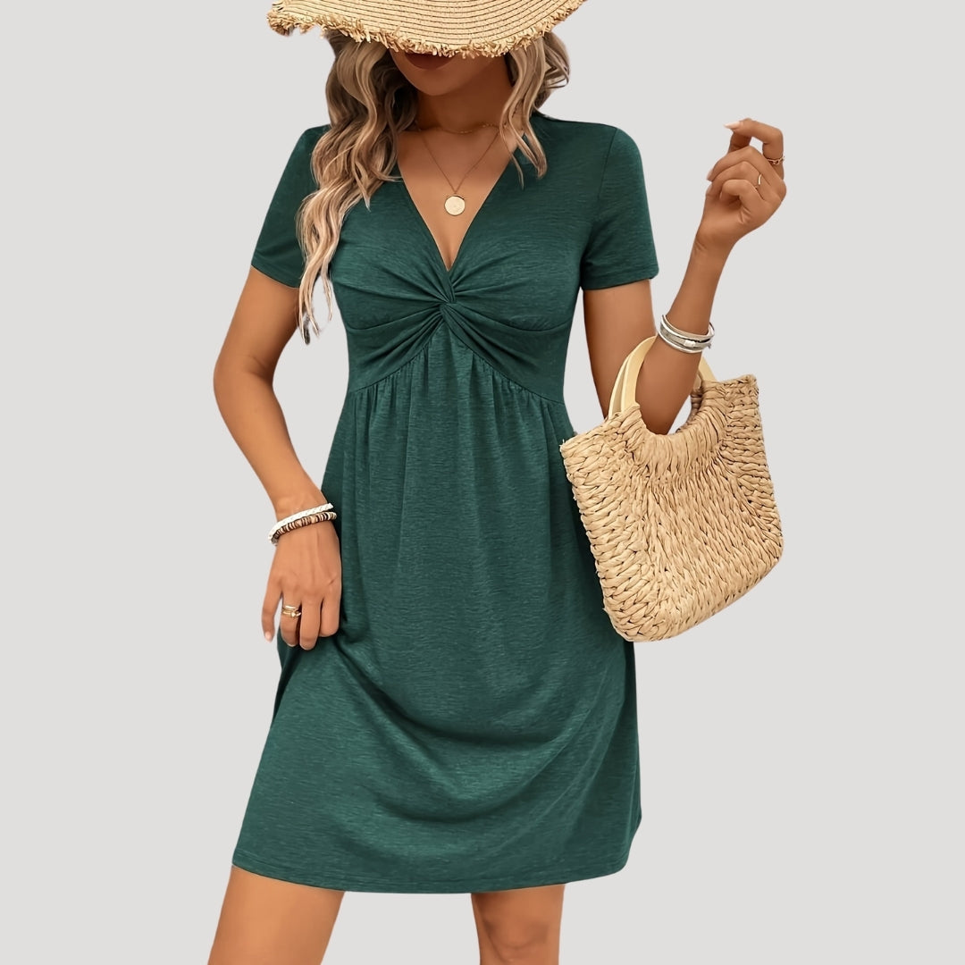 Eileen | Women Summer Mini Dress V-Neck Twist Front Short Sleeve