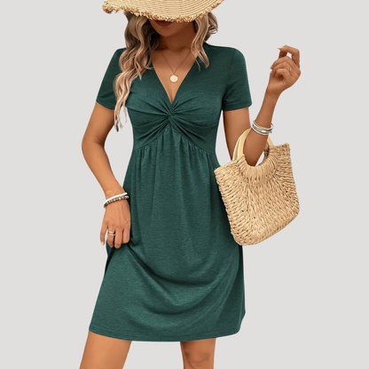 Eileen | Women Summer Mini Dress V-Neck Twist Front Short Sleeve