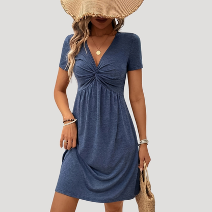 Eileen | Women Summer Mini Dress V-Neck Twist Front Short Sleeve