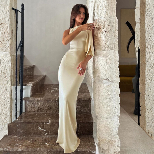 Elara | Women Evening Maxi Dress One Shoulder Draped Detail