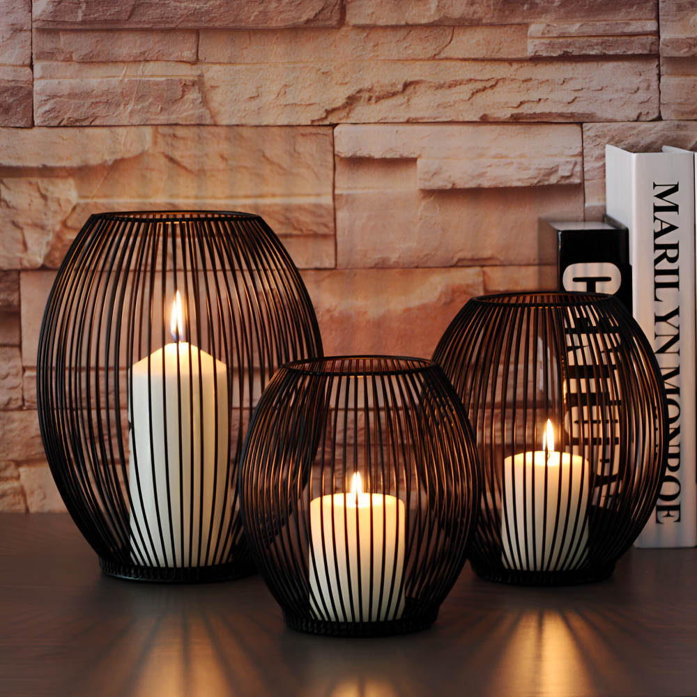Minimalistisk svart metalllykta – Dekorativ ljusuppställning