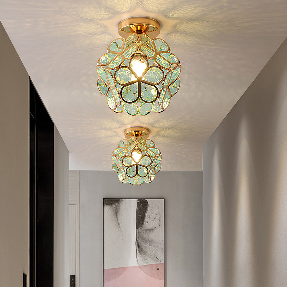 Elegant Flower Ceiling Light Fixture with Glittering Accents | Compact Design for Inviting Atmosphere 0