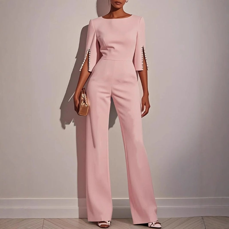 Elegant Pearl Embellished Jumpsuit Women | Tailored Wide Leg, Boat Neck 4