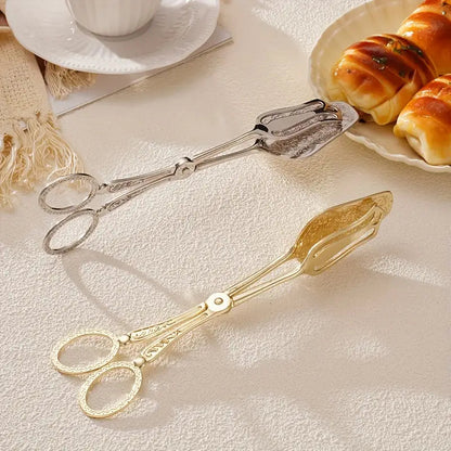 Chic Stainless Steel Salad & Cake Serving Tongs with Vintage Design