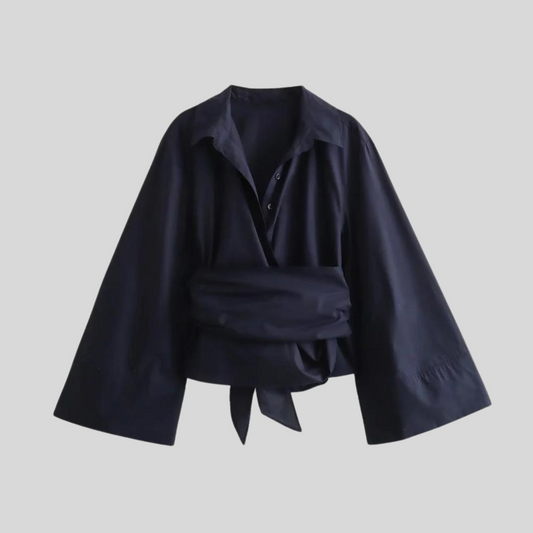 Elegant Wrap Blouse With Wide Sleeves - Sandy