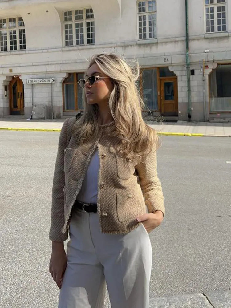 Clara | Short Tweed blazer jacket z Buttons dla kobiet