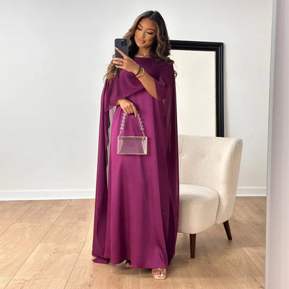 Amira — Airy Satin-Look Cape Maxi Dress