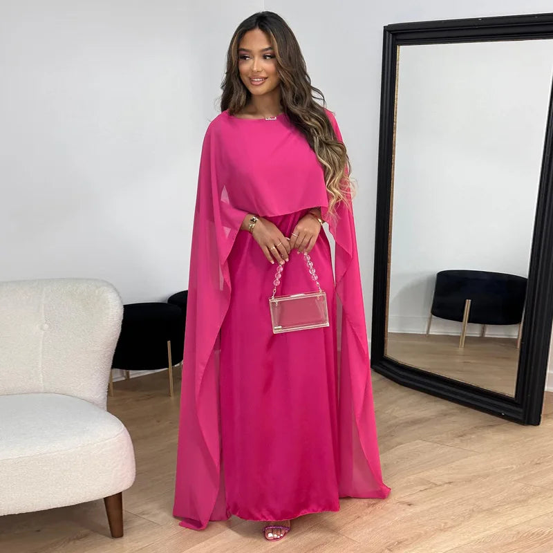 Amira — Airy Satin-Look Cape Maxi Dress