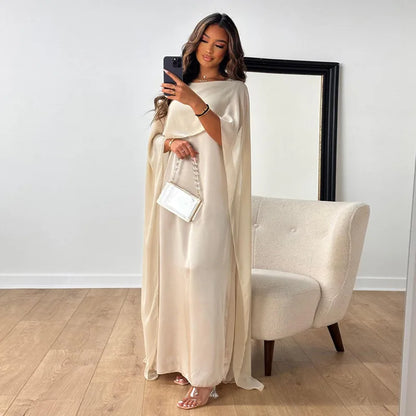 Amira — Airy Satin-Look Cape Maxi Dress