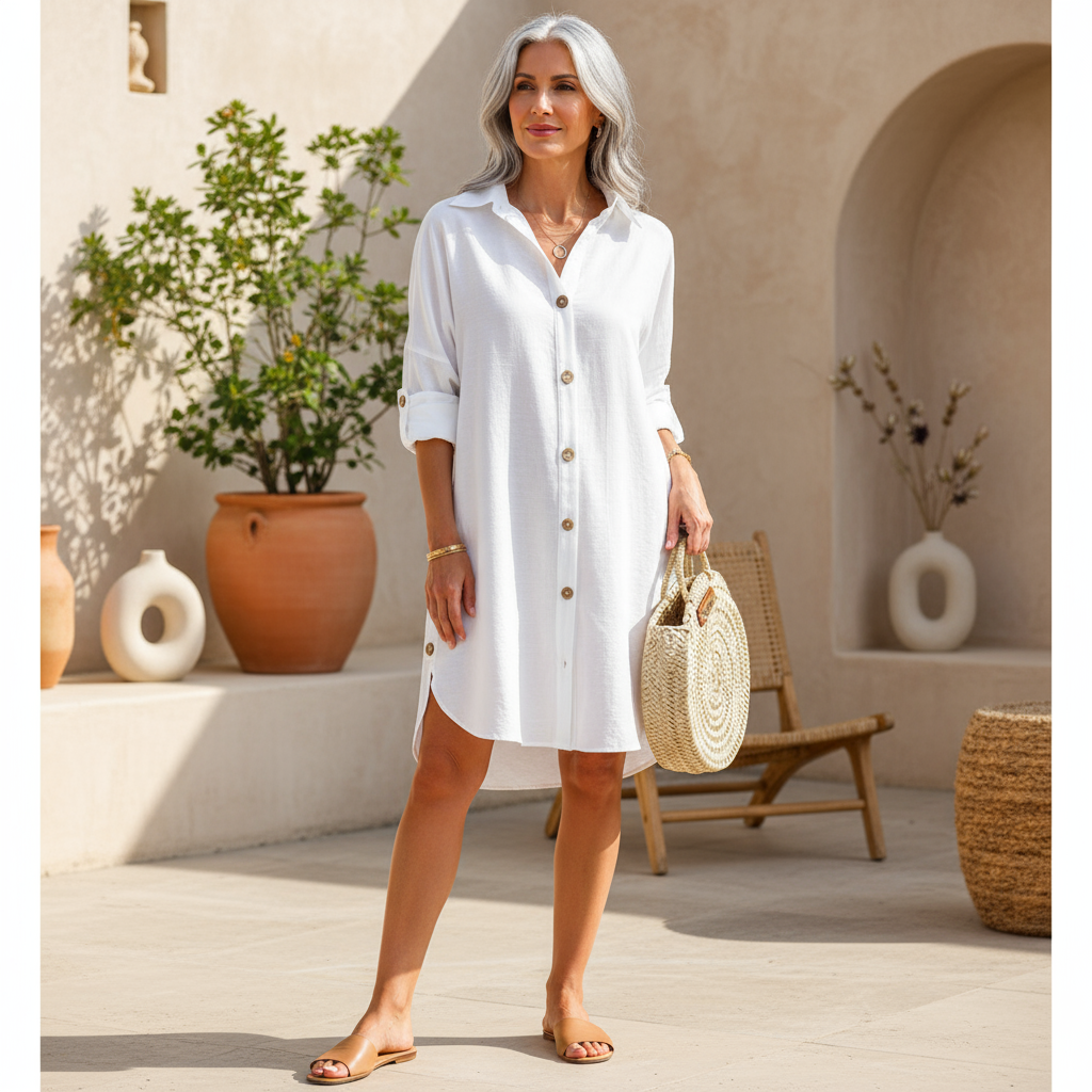 Elegantes Hemdkleid mit Knöpfen & Krempelärmeln | Vielseitiges Kleid für Alltag und Freizeit 1