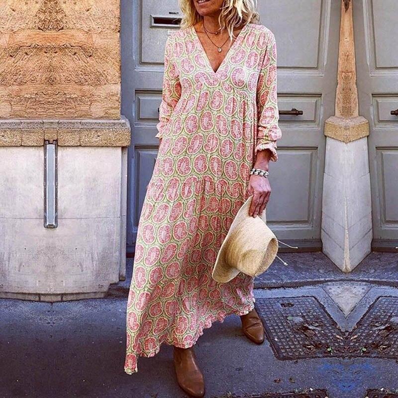 Elegantes Kleid Damen | V-Ausschnitt mit Ibiza-Print für Stil und Komfort | Perfekt für Festliche Anlässe 0