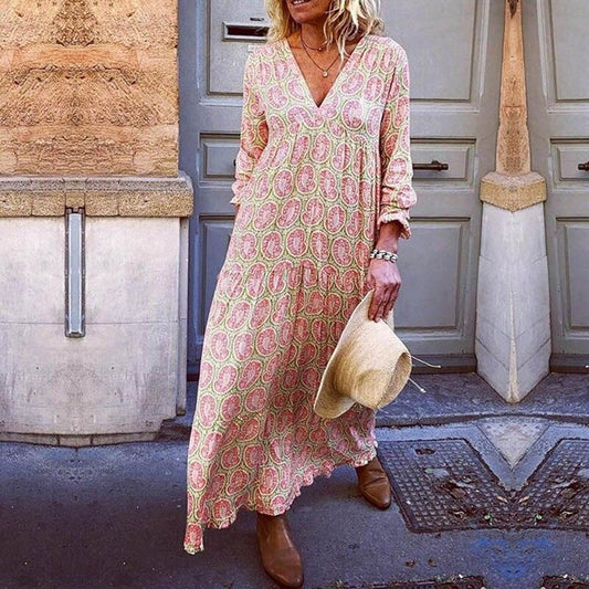 Elegantes Kleid Damen | V-Ausschnitt mit Ibiza-Print für Stil und Komfort | Perfekt für Festliche Anlässe 0