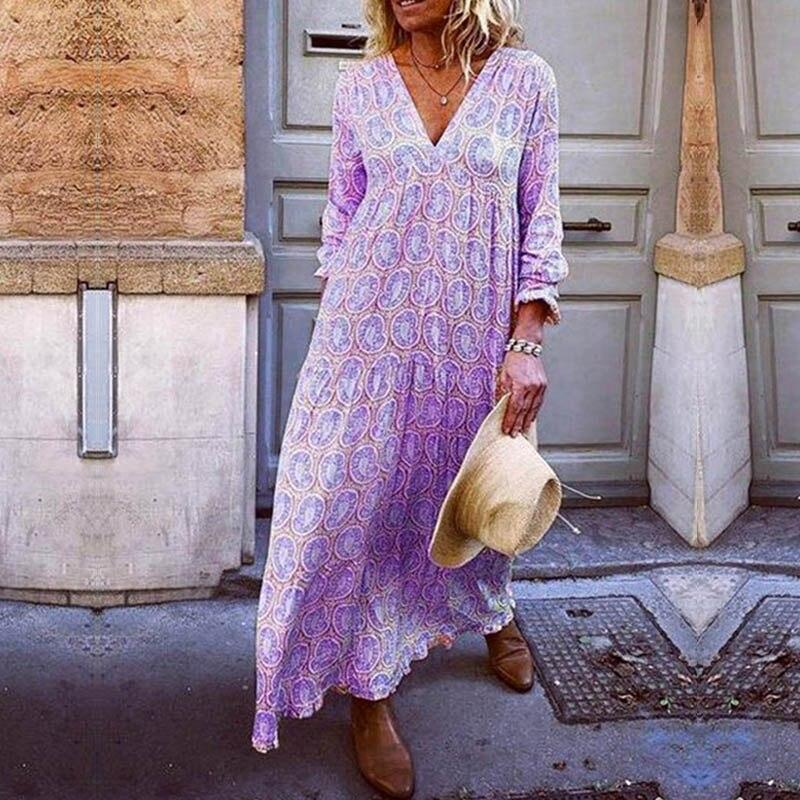 Elegantes Kleid Damen | V-Ausschnitt mit Ibiza-Print für Stil und Komfort | Perfekt für Festliche Anlässe 2