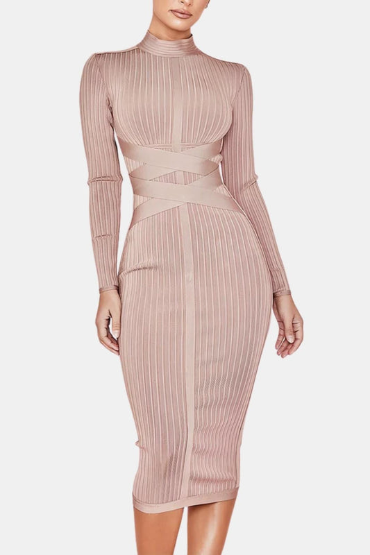 Elina - Stand Collar Elegant Midi Dress
