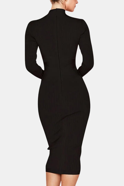 Elina - Stand Collar Elegant Midi Dress