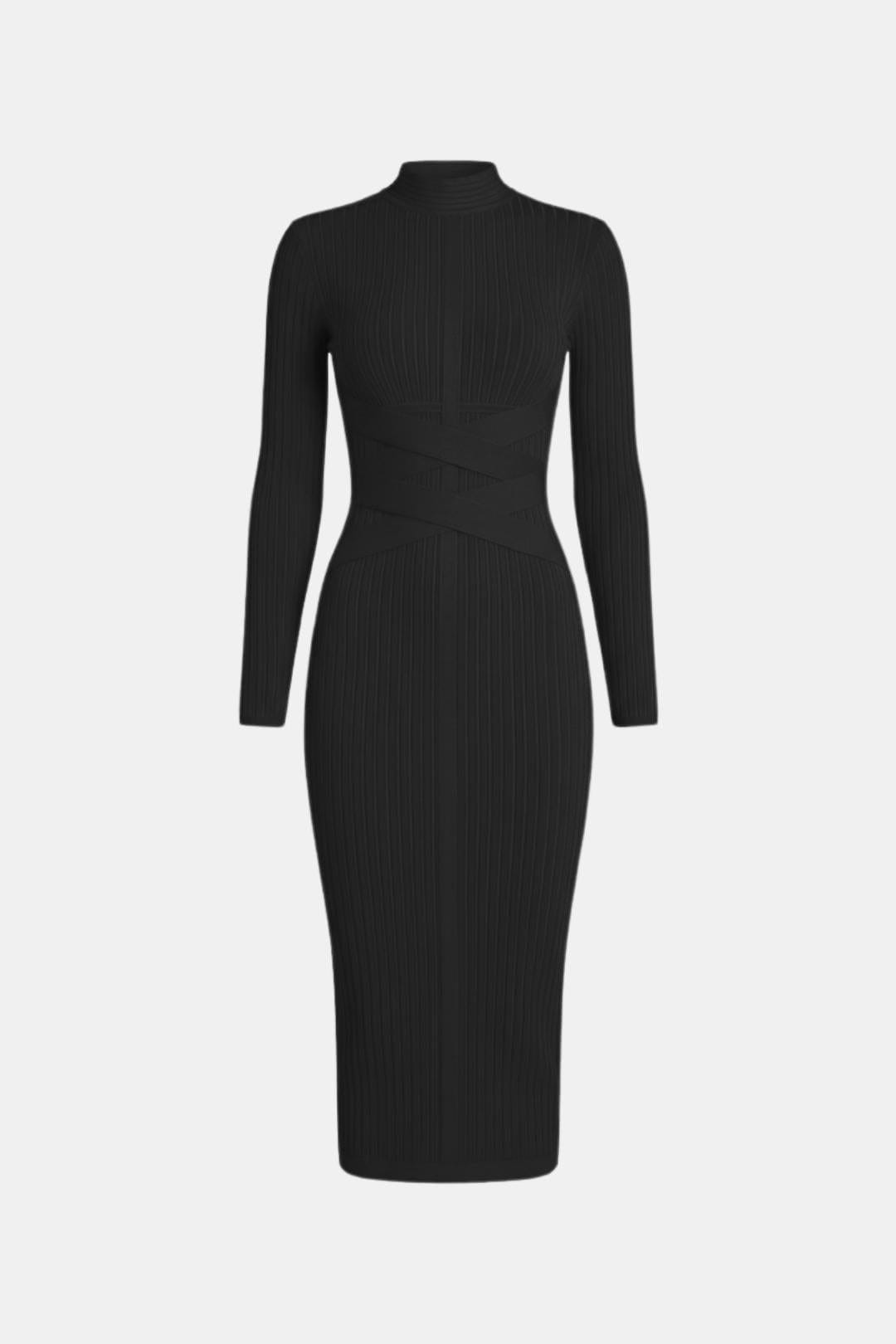 Elina - Stand Collar Elegant Midi Dress
