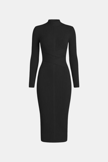 Elina - Stand Collar Elegant Midi Dress