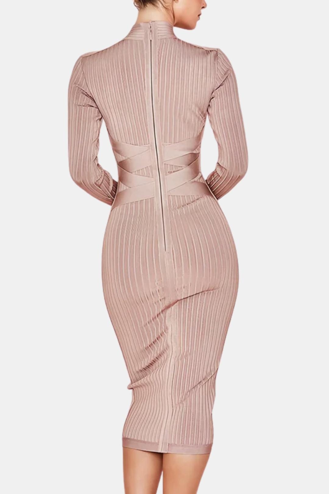Elina - Stand Collar Elegant Midi Dress