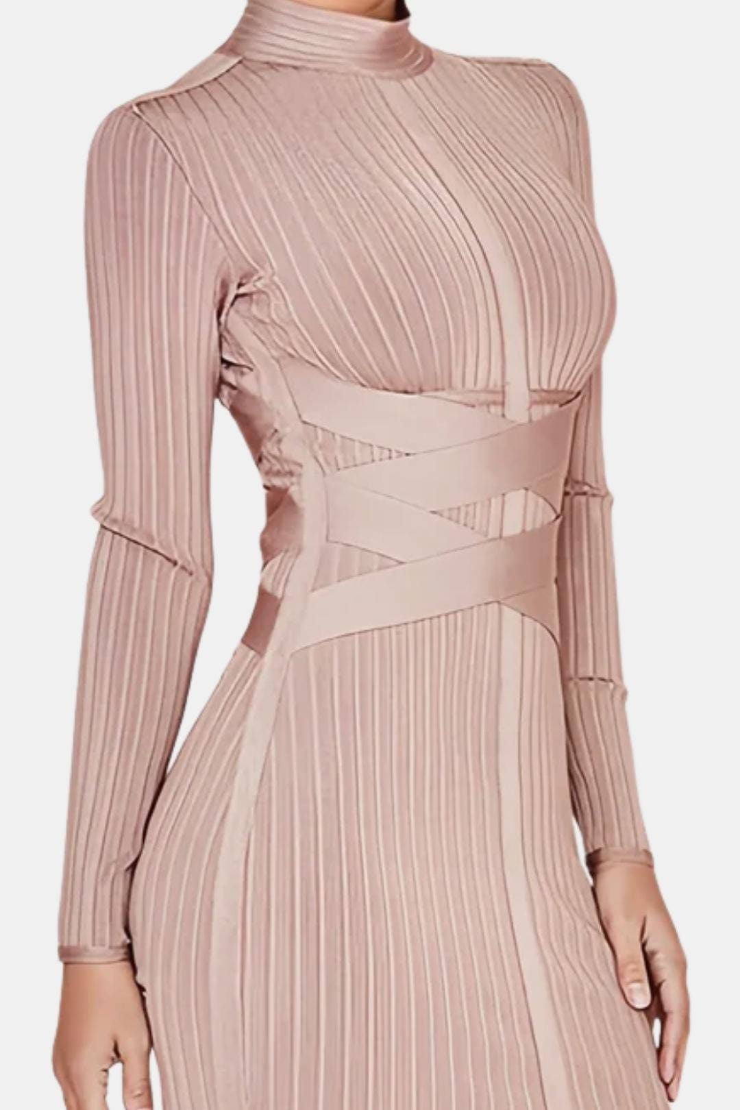 Elina - Stand Collar Elegant Midi Dress