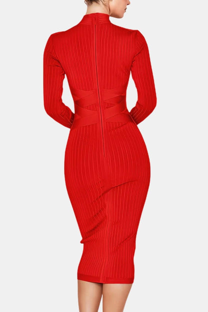 Elina - Stand Collar Elegant Midi Dress