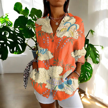 Florale Elegance: Langærmet Bluse med Vintage Print