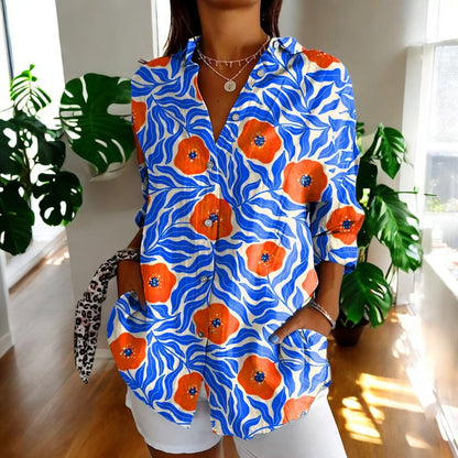 Florale Elegance: Langærmet Bluse med Vintage Print