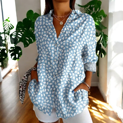 Florale Elegance: Langærmet Bluse med Vintage Print