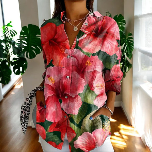 Florale Elegance: Langærmet Bluse med Vintage Print