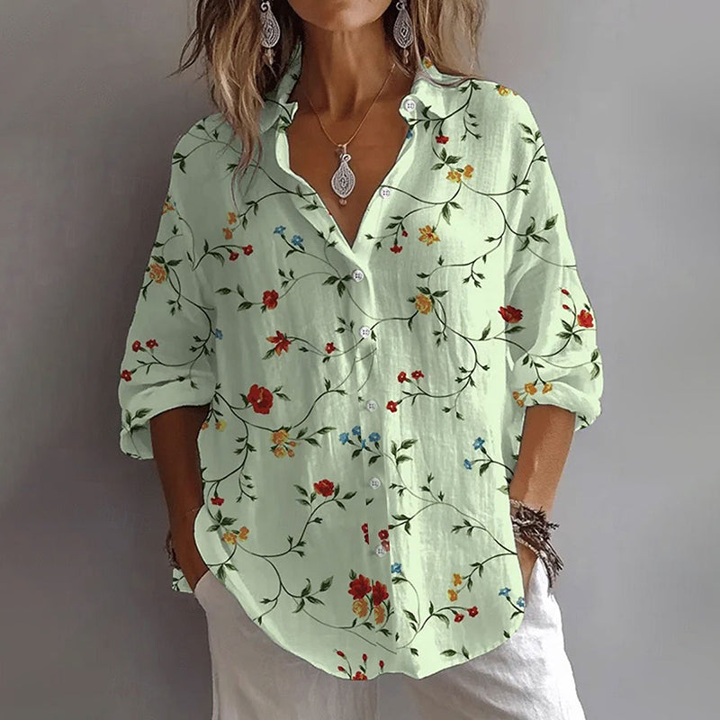 Amélie - Damen Blumen Bluse Mit Knopfleiste