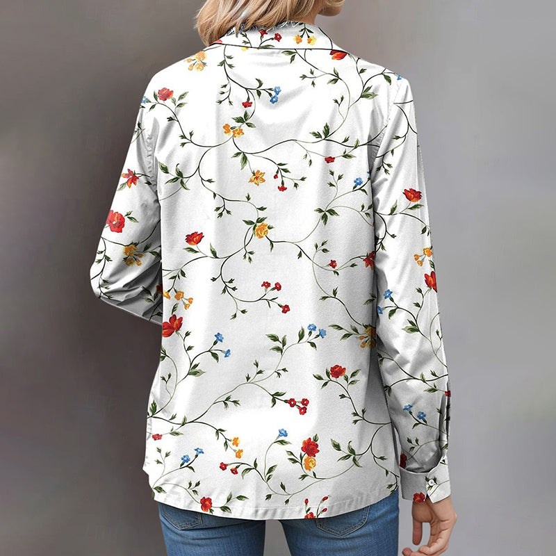 Amélie - Damen Blumen Bluse Mit Knopfleiste