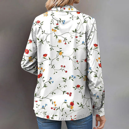 Amélie - Damen Blumen Bluse Mit Knopfleiste