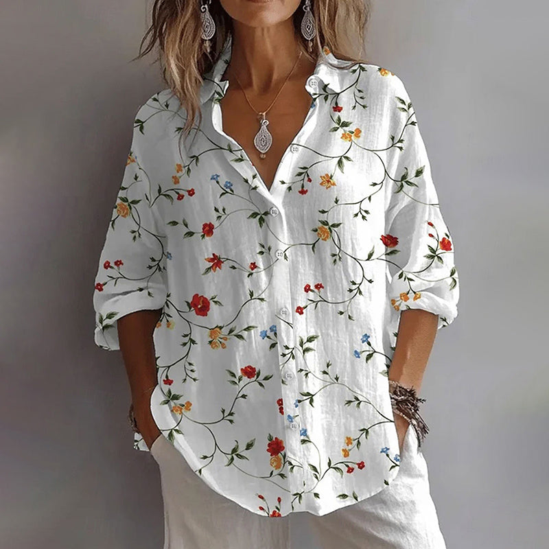 Amélie - Damen Blumen Bluse Mit Knopfleiste