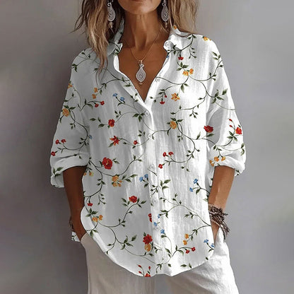 Amélie - Damen Blumen Bluse Mit Knopfleiste