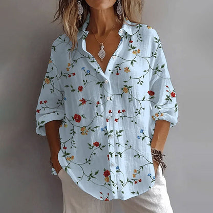 Amélie - Damen Blumen Bluse Mit Knopfleiste