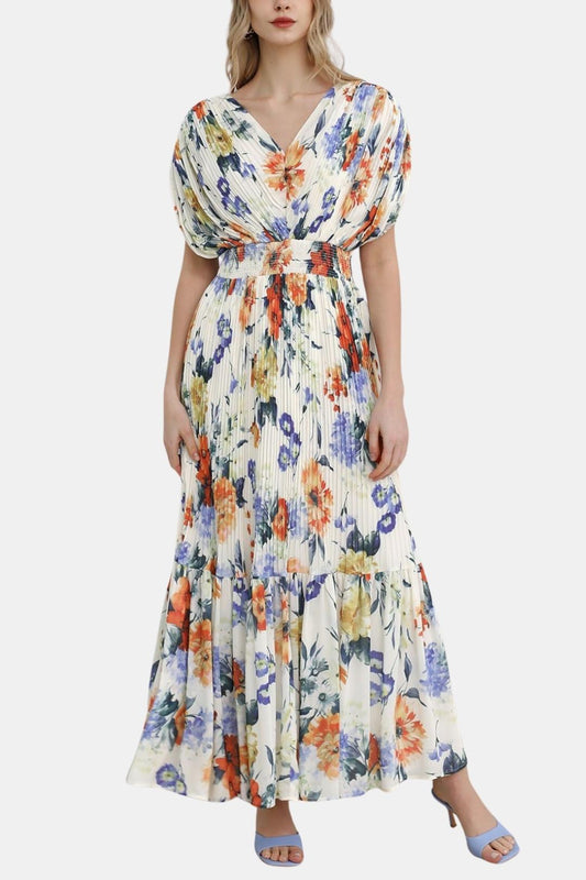 Eliza - Pleated Chiffon Floral Blossom Long Dress