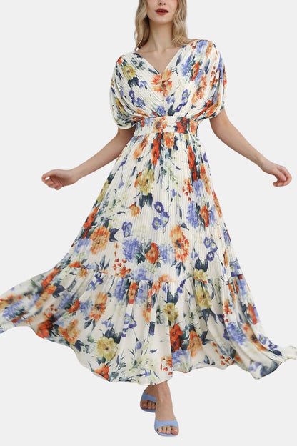 Eliza - Pleated Chiffon Floral Blossom Long Dress